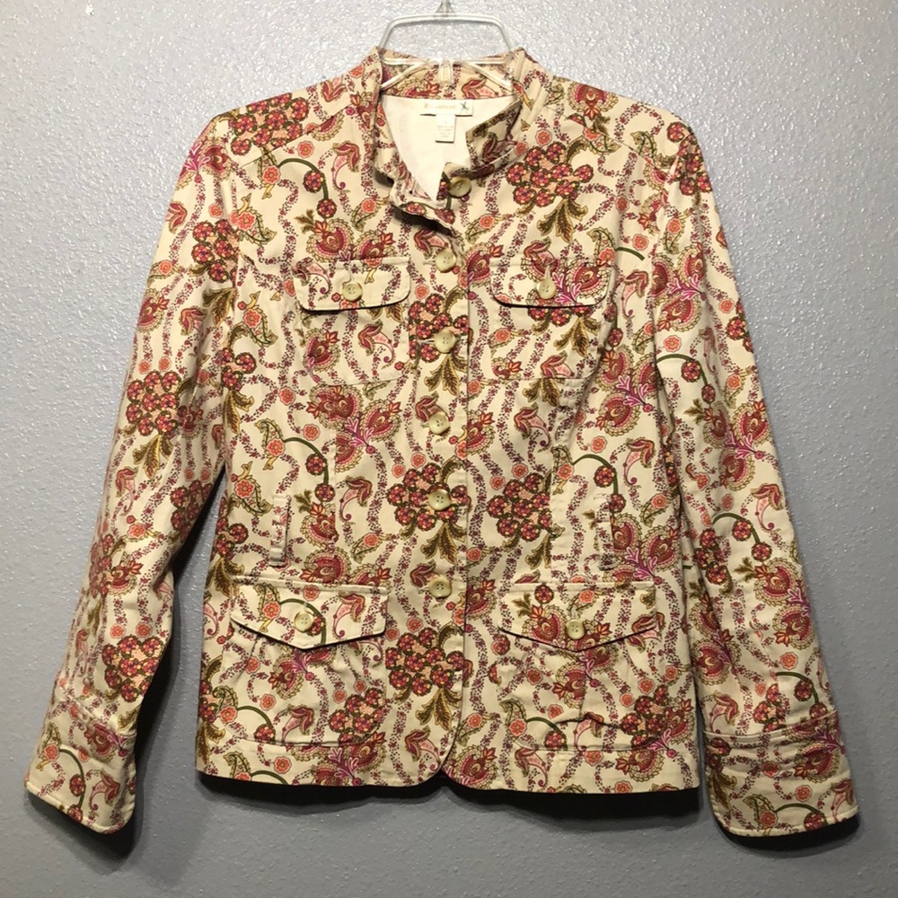 Charter club jacket women’s small s Paisley green white yellow EUC Cottagecore